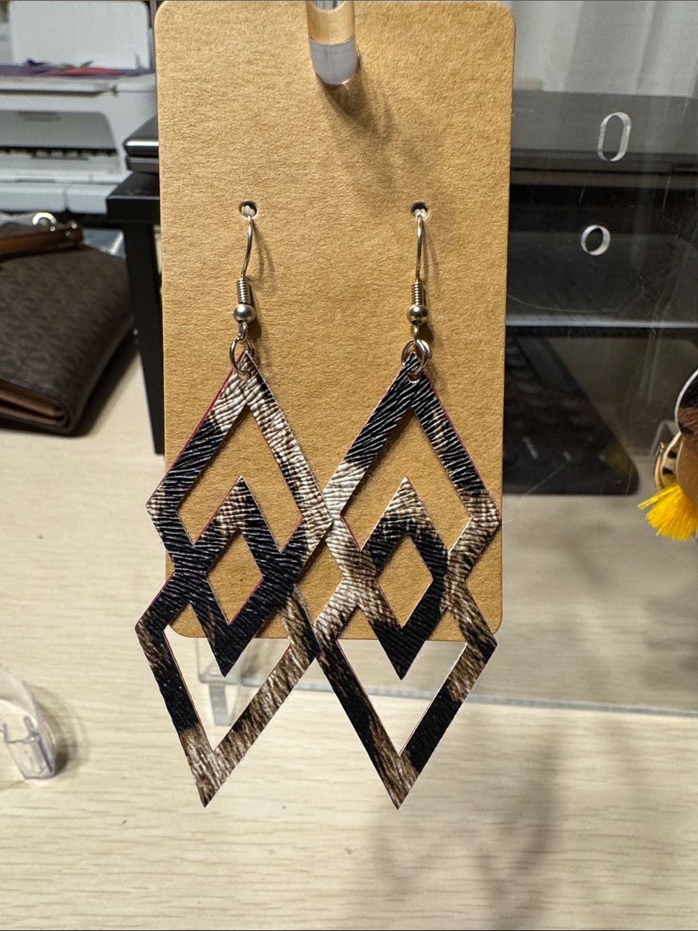 Hand Crafted Brown & Black Geometric Dangle Earrings